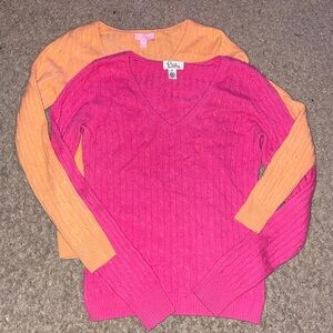 Lilly Pulitzer Cashmere Pastel Pink Orange V-Neck Sweater Lot